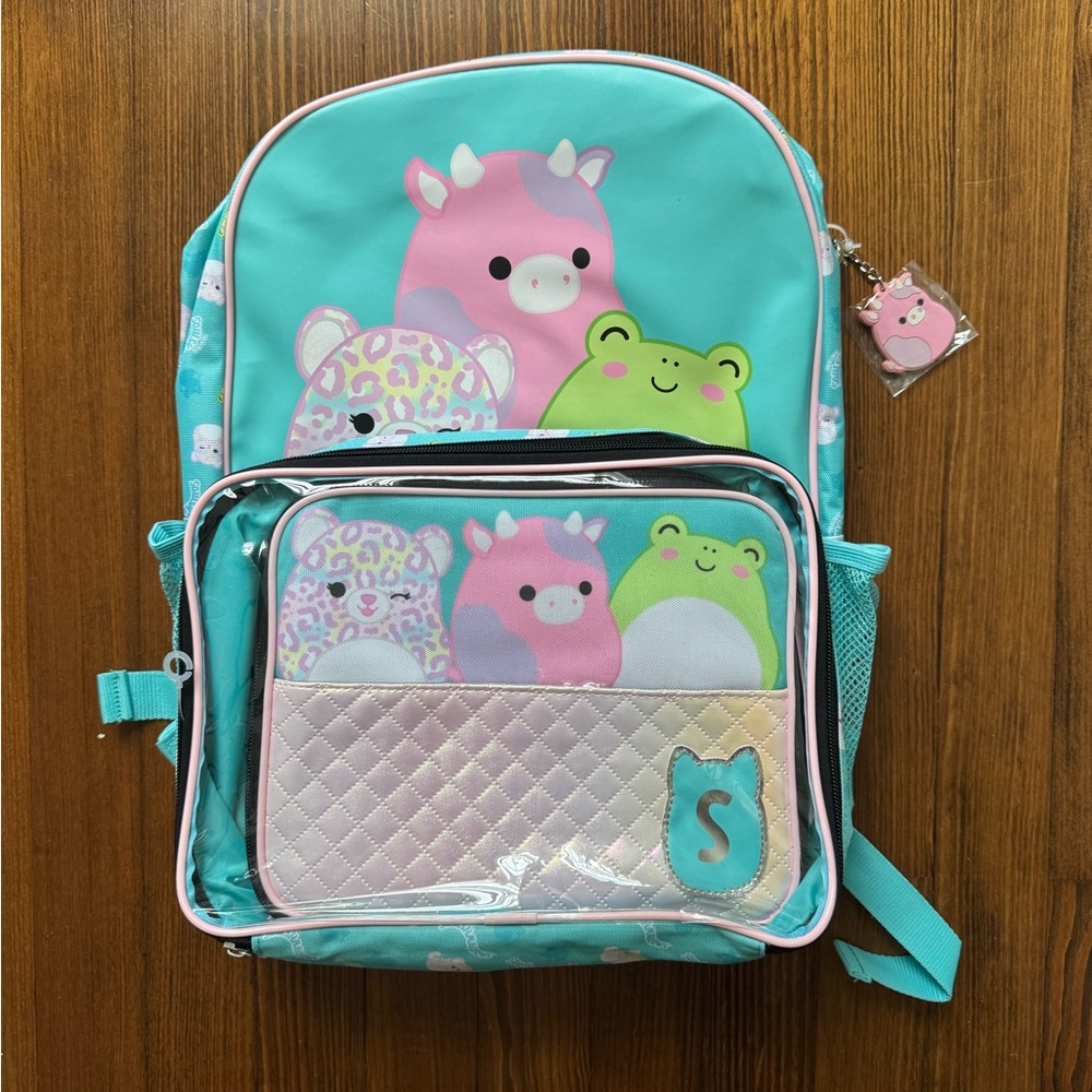 Squishmallow backpack with lunchbox and keychain charm. New with tags.